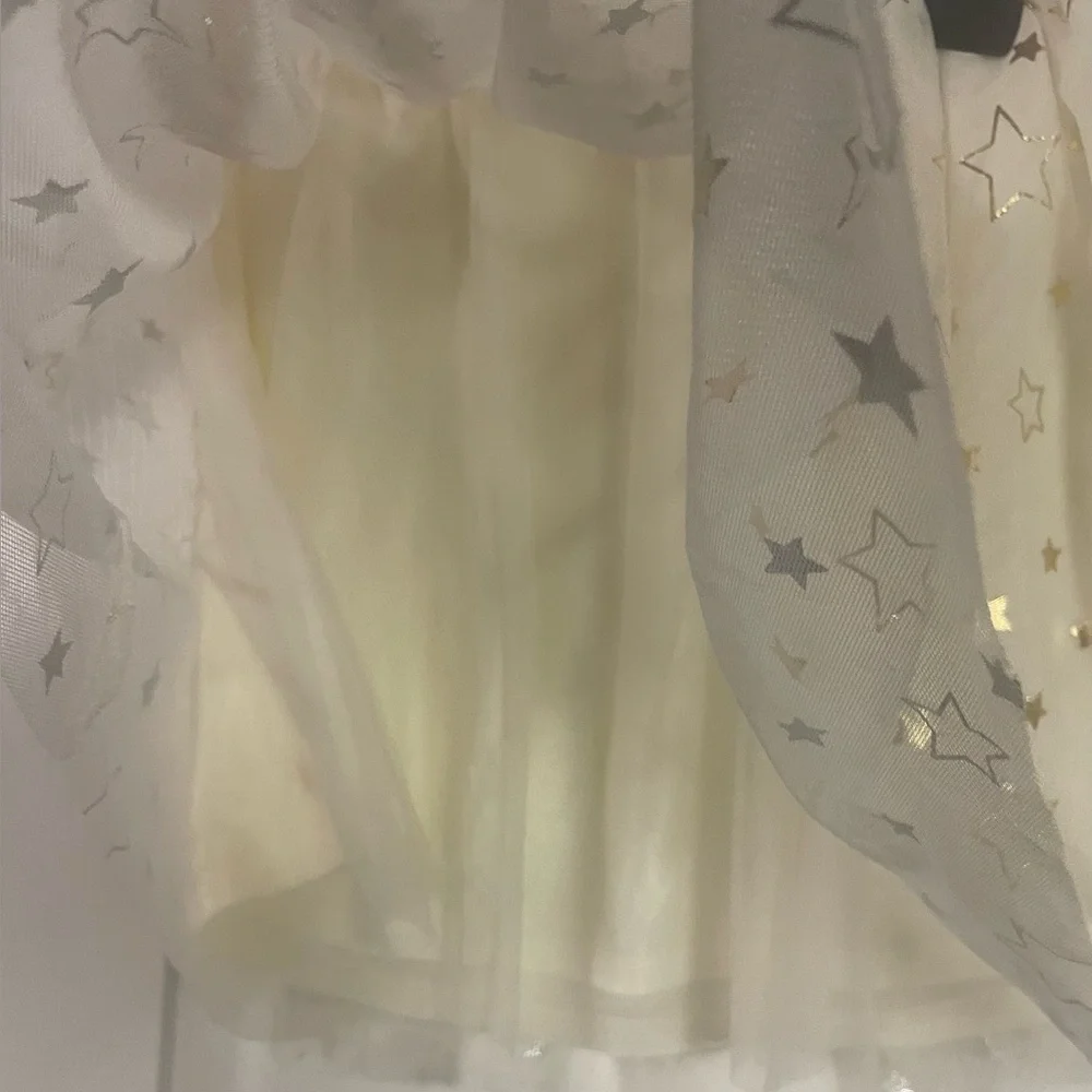 🔴3/$12 Holiday Time Cream Sequin Embellished Mesh Skirt! NWT! Size Medium (7-8)